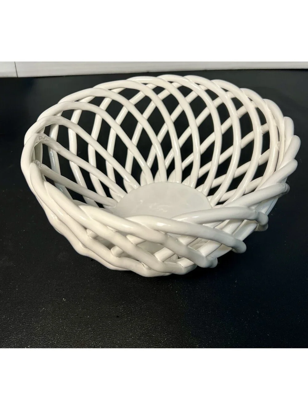 Arlington Designs 2000s Serving Bowl White Woven Lattice Ceramic, 8.5x4.5